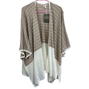 NWT Garnet Hill Brown and cream striped 100% linen Shawl Duster Cardigan